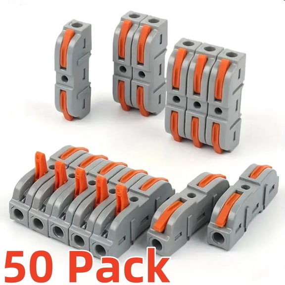 50 pcs Lever Wire Connectors – Quick Connect Nuts Inline Splices Push-in Professional Electrical Butt Compact Terminals Splicing Speaker Connector Kit for Various Circuits 24-12 AWG