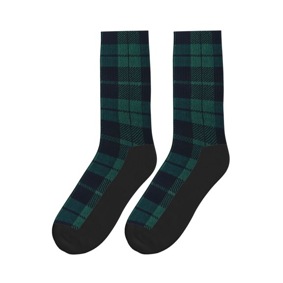 Deep Blue & Green Plaid Colorful Athletic Crew Novelty Socks For Men Women