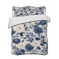 thumbnail image 2 of Navy Blue Beige Peony Twin Size Down Alternative Comforter, Lightweight Comforter Quilt Bedding Set with Pillow Shams Vintage Floral Blossom Botanical All Seasons Bed Comforter Duvet Insert 68"x86", 2 of 7