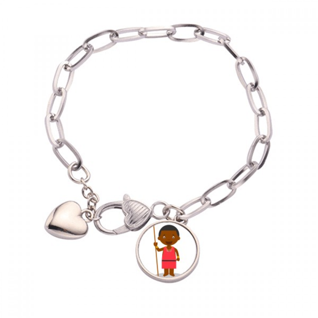 Negro salvaje Kenya Cartoon Pulsera de cadena de corazón joyería encanto moda