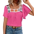 thumbnail image 6 of Uootdi Womens Tops Square Neck Vintage Embroidered Short Sleeve Shirts Flared Sleeve Relaxed Fit Trendy Casual Vacation Outfits Gift, 6 of 9