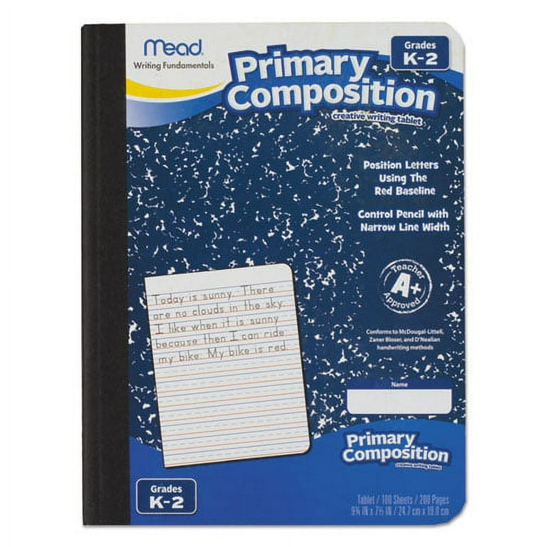 Primary Composition Book, Manuscript Format, Blue/White Cover, (100) 9.75 x 7.5 Sheets Primary Composition Book, Manuscript Format, Blue/White Cover, (100) 9.75 x 7.5 Sheets