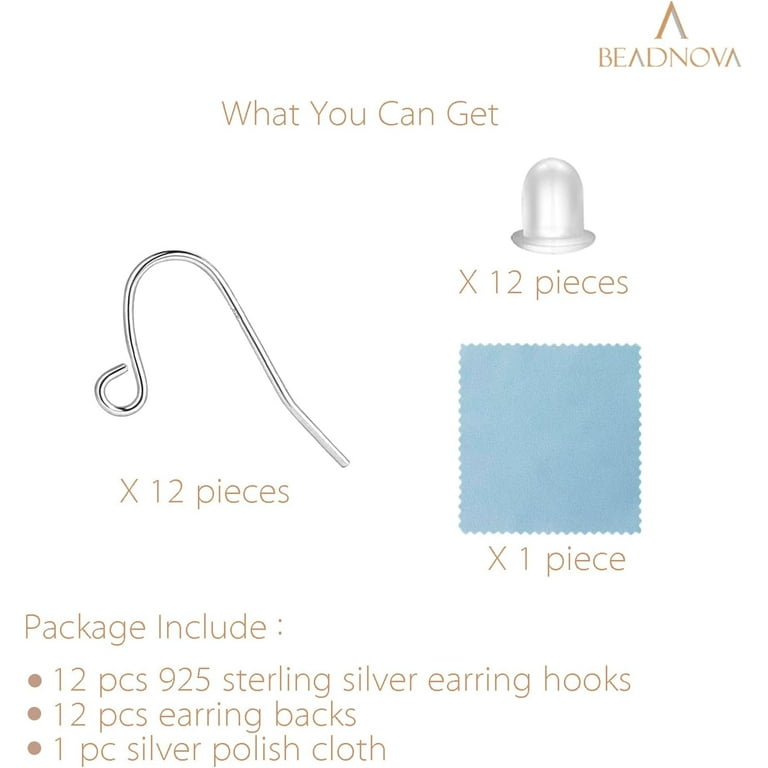 Menkey 925 Sterling Silver Earring Hooks 12pcs Earring Findings Kits with Earring Backs Fish Hook Earrings for Jewelry Making DIY Earrings Supplies (