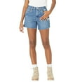 thumbnail image 2 of BLANK NYC High Rise Raw Hem Second Round Distressed Denim Shorts-Blue / 26, 2 of 7