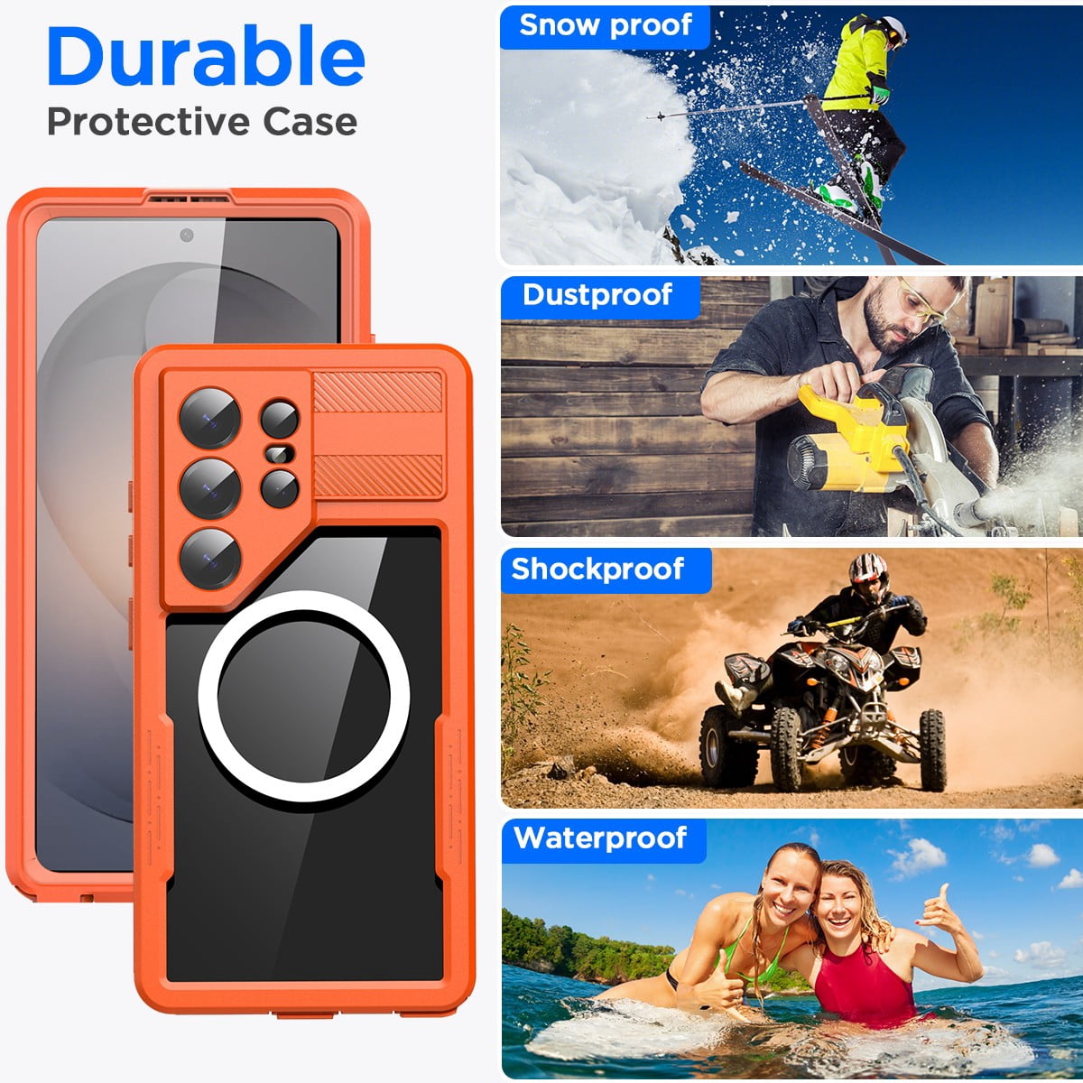 AICase Waterproof Case Cover for Samsung Galaxy S26 Ultra, IP68 Waterproof Full Body Protective Shockproof Case with Build in Screen Protector Anti-Scratch Cell Phone Case,Orange
