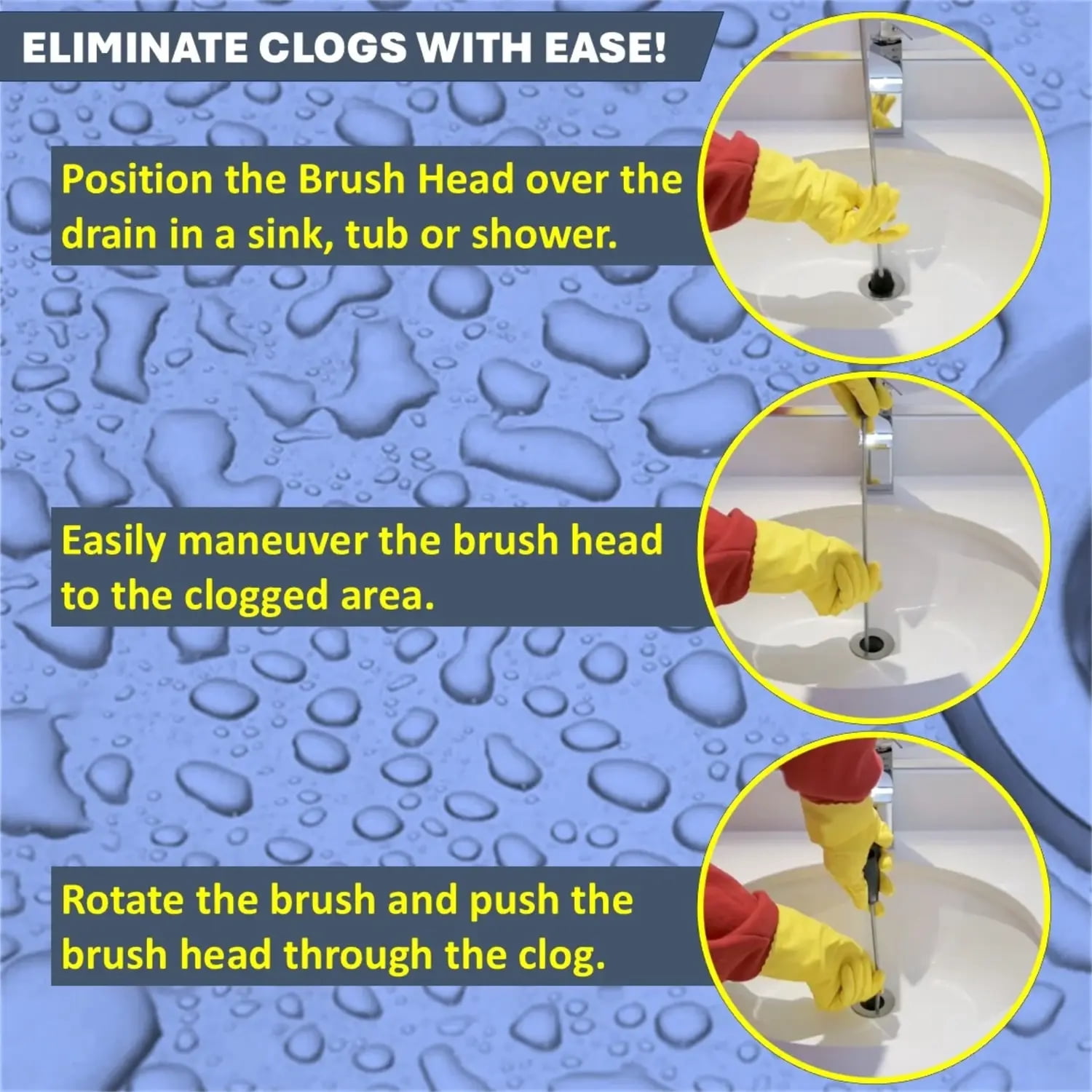 Brushtech 48 inch Flexible Drain Brush, Heavy-Duty Clog and Hair Remover for Sinks, Bathtubs and Drains