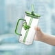 thumbnail image 5 of Elegante vaso de vidrio cuadrado de 350 ml taza de agua fría de doble pared con asa y pajita de 18x6x6 cm de alto vidrio de boro 2 en 1 diseño para beber patrón de moda rosa azul amarillo verde, 5 of 7