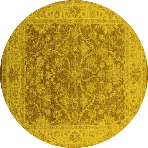 Ahgly Company Indoor Round Oriental Yellow Traditional Area Rugs, 7' Round