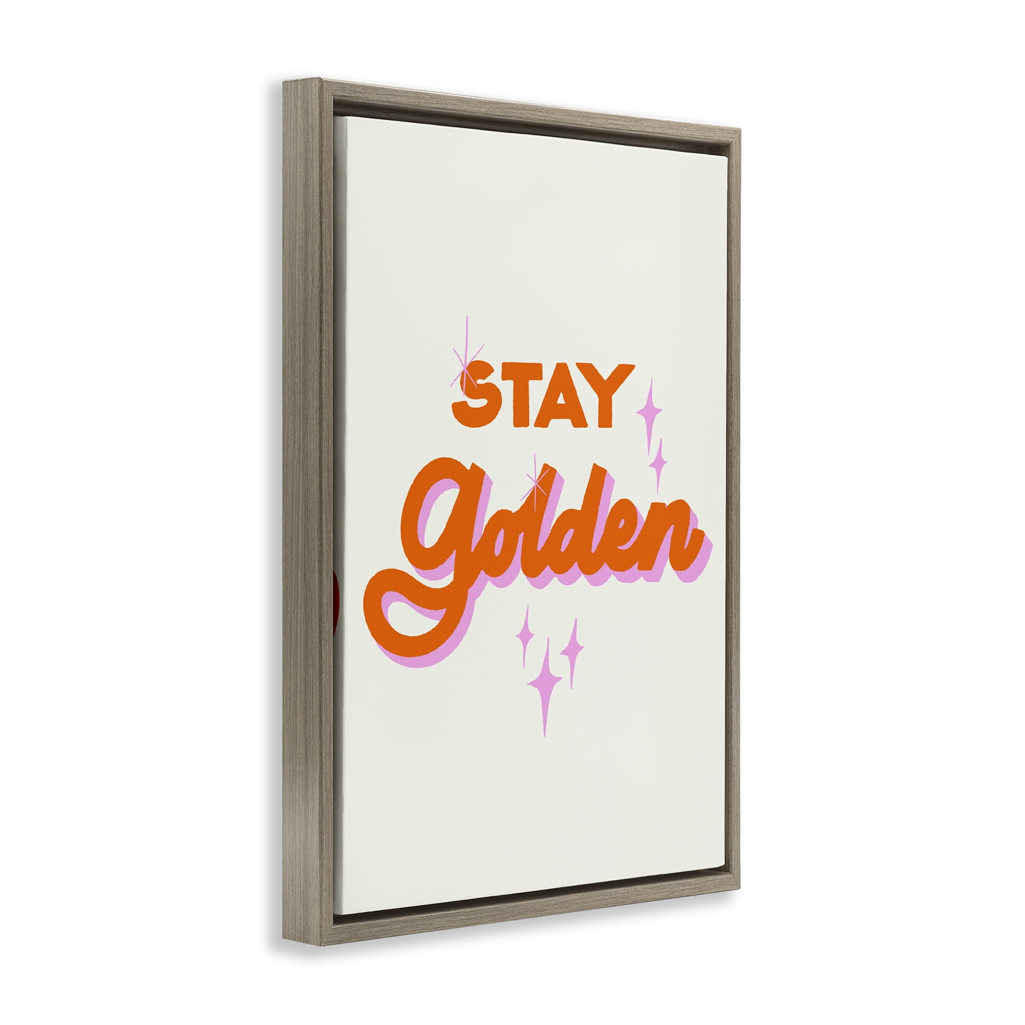 Stupell Industries Stay Golden Retro Letters Brown Framed Floater Canvas Wall Art, design by Indira Prieto | IndySign