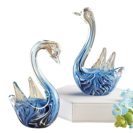 Blue Swan - Elegant Glass Swan Figurines with Gorgeous Blue and Glittery Accents - Set of 2, Blue