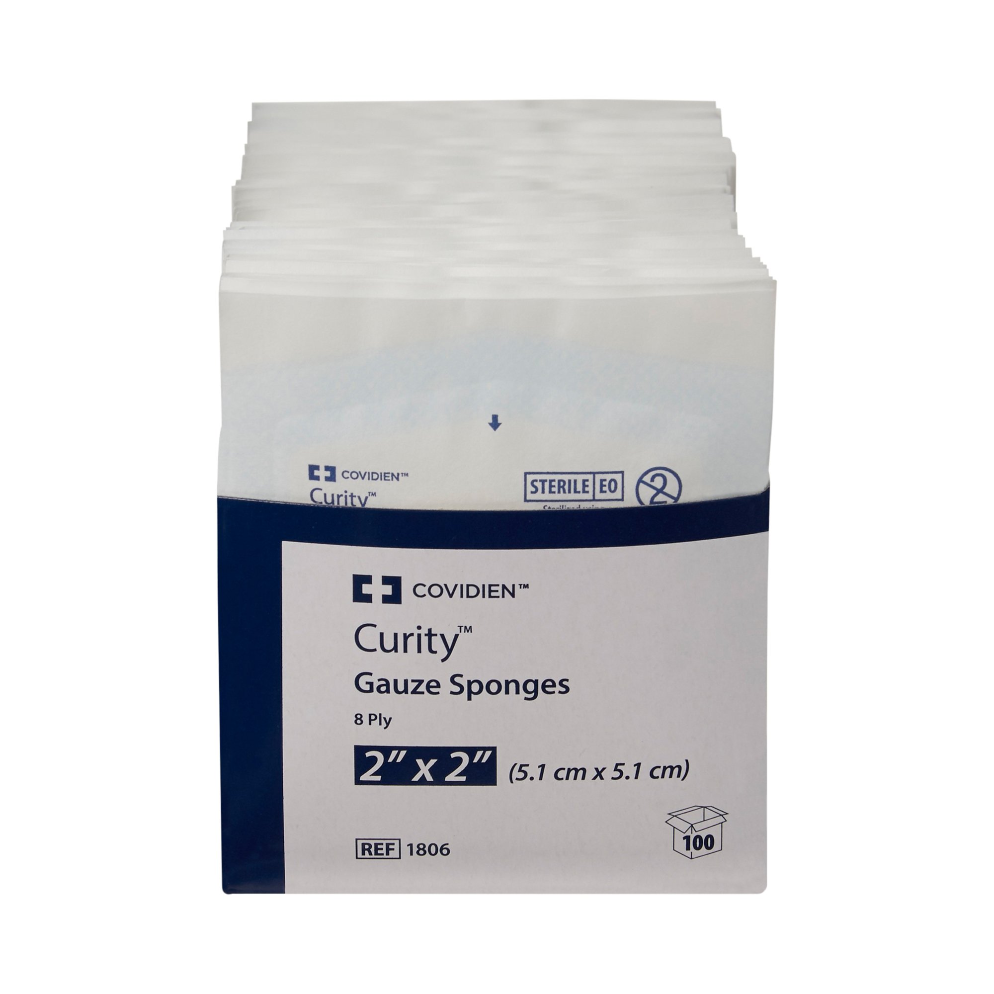 Curity Square USP Type VII Sterile 8-Ply Gauze Sponges, 2" x 2", 2 per Pack, 1500 Packs, 3000 Total