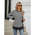 thumbnail image 6 of IWEMEK Fall Tops for Women Color Block Round Neck Long Sleeve Striped Tunic T-Shirts, 6 of 8