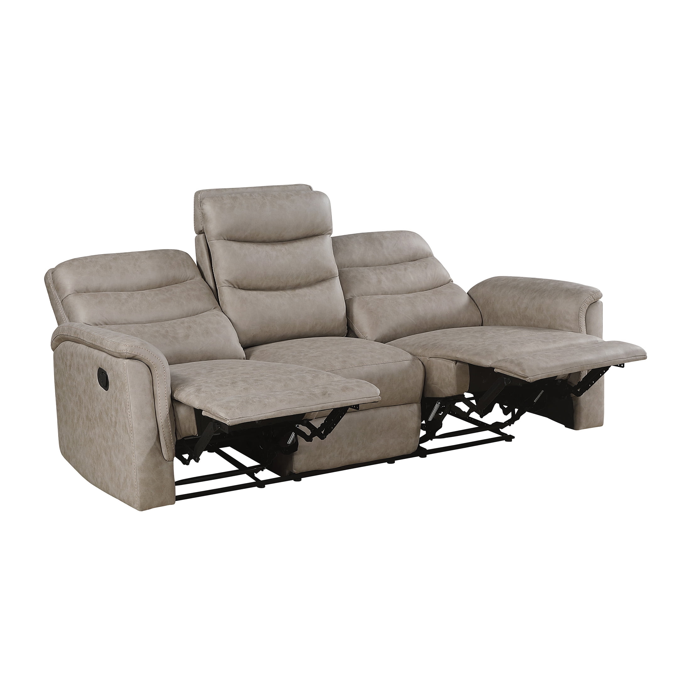 OakvillePark Solstice Microfiber Manual Double Reclining Sofa with Drop-down Cup Holders, Taupe