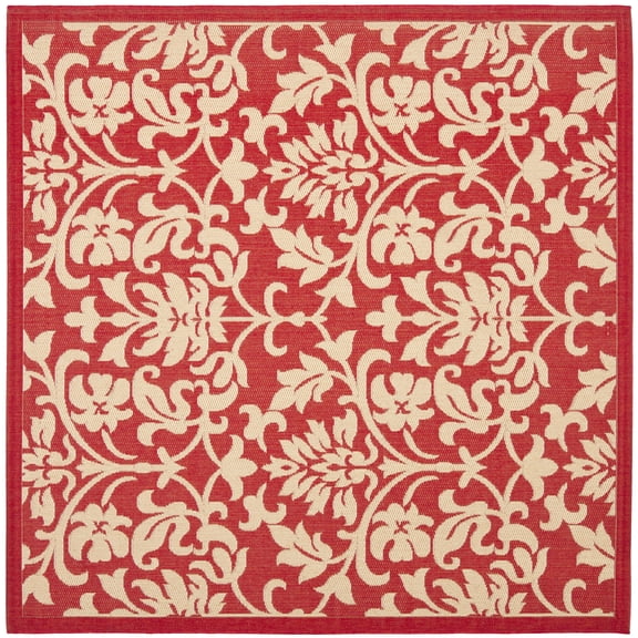 SAFAVIEH Courtyard Yvette Floral Indoor/Outdoor Area Rug, Red/Natural, 7'10" x 7'10" Square