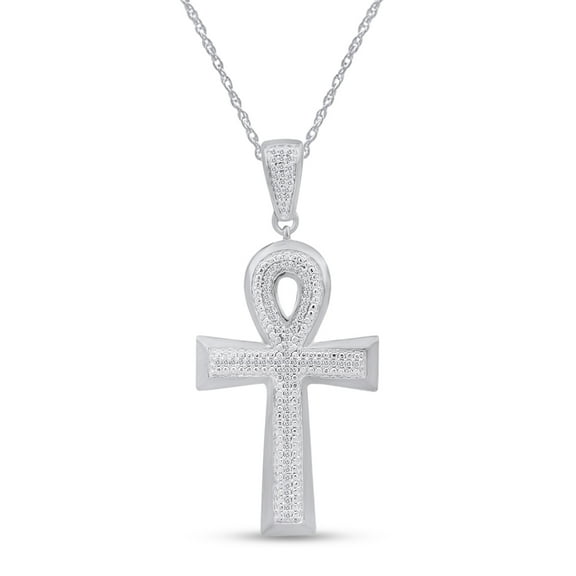 AFFY 14K Gold Over Sterling Silver Round Cut Natural Diamond Ankh Cross Pendant Necklace Along With 18" Chain For Men's (0.5 Cttw, J-K Color, I2-I3 Clarity)