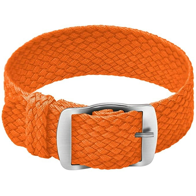 Bracelet en Nylon Perlon Unisexe avec Boucle Argentée en Acier Inoxydable, Orange, 18mm