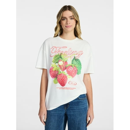 Time and Tru Women’s Rolling Stones Tongue Graphic Tee with Short Sleeves, Sizes XS-XXXL