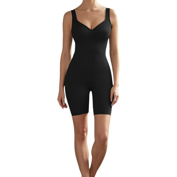 Jumpsuits for Women 2025 Summer Dressy V Neck Seamless Solid Color Sleeveless Slim Fit Tight Hip Lift Yoga Rompers Jumpers with Pockets
