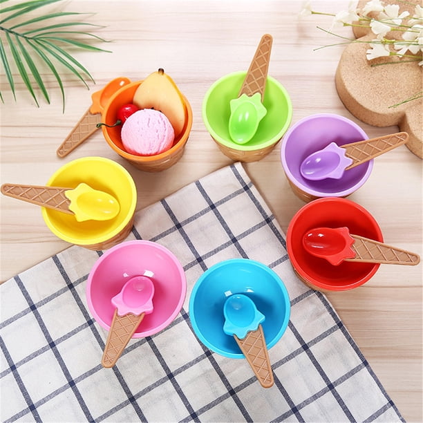 Juego de bol y cuchara para helado - Vasos de postres de plástico reutilizables de 12 piezas para fiestas, yogur, helados