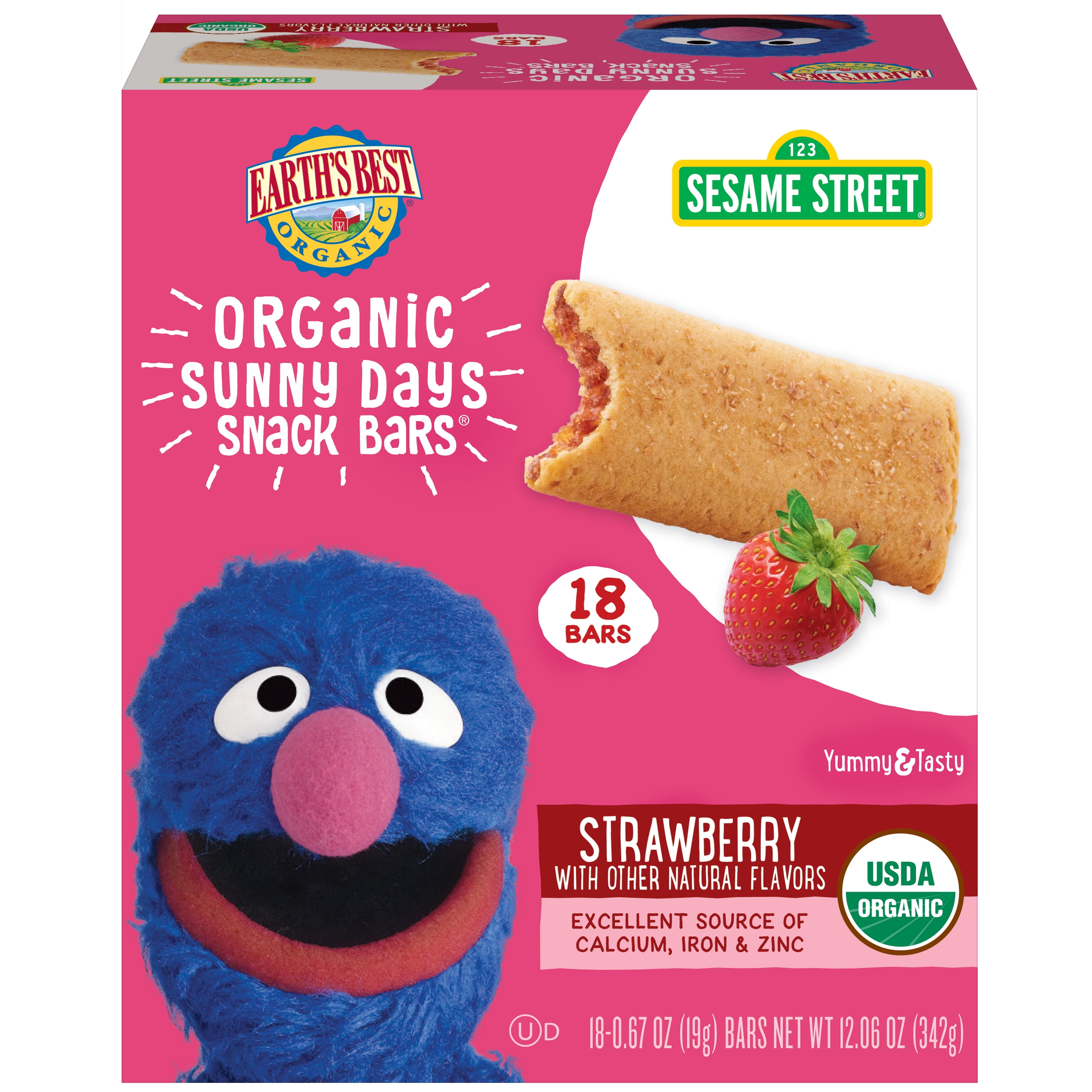 Earth&#39;s Best Sesame Street Organic Sunny Days Strawberry Snack Bars - 16ct