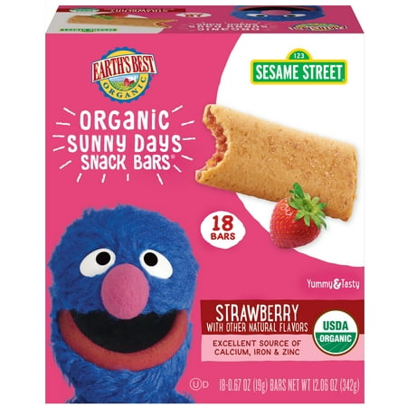 Earth's Best Organic Sesame Street Sunny Days Toddler Snack Bar with Cereal Crust, Strawberry, 18 Count (Best Snakes For Handling)