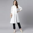 thumbnail image 3 of Janasya Indian Chinese Neck 3/4 Sleeve Solid White Cotton Tunic For Women, 3 of 7