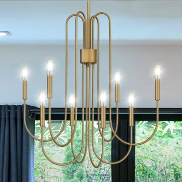 Luxury Mid Century Modern Chandelier, Brushed Weathered Brass, UQL4600