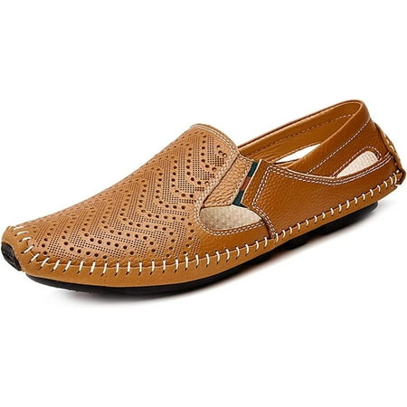 Men s Lightweight Leather Driving Loafers - Breathable Slip-On Walking Shoes  Flat Outdoor Boat Slippers  Comfortable Moccasin Style