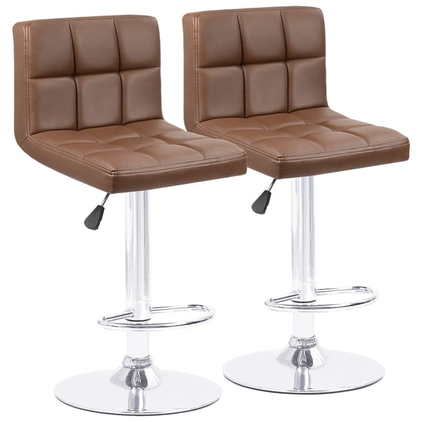 Walnew Adjustable Armless Swivel Bar Stools With Pu Leather Set Of Two In Brown Walmart Com Walmart Com