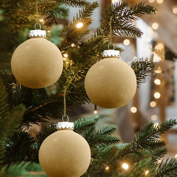 12pcs Gold Velvet Flocked Christmas Ball Ornaments - Soft Foam Hanging Decor, Festive Xmas Tree Ornaments, Lightweight Plastic Craft Decor for Festive Home Celebrations, 3.1in/8cm