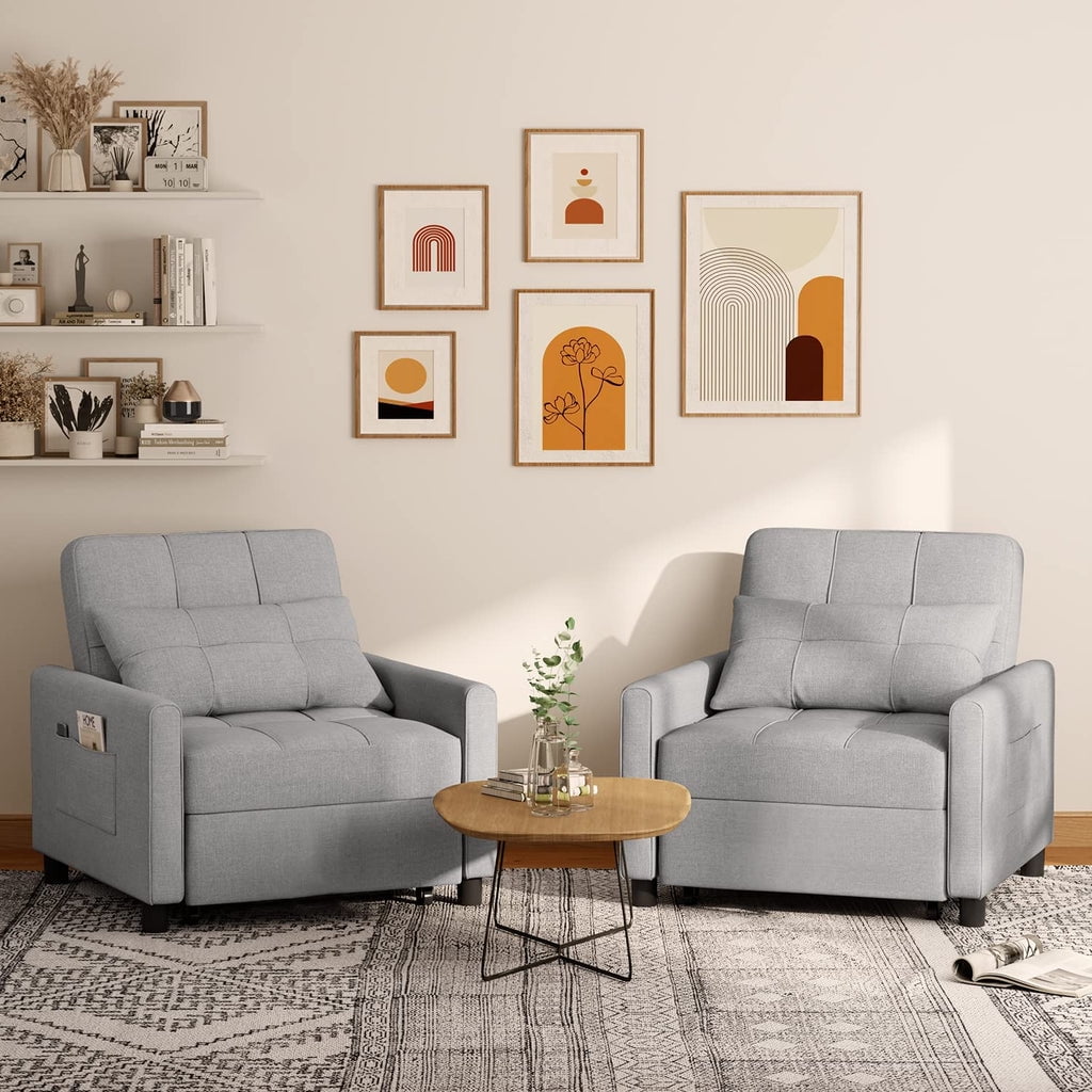 Convertible Sleeper Chair, Aiho 3-in-1 Convertible Sofa Bed Recliner Chair with Pull Out Couch - Light Gray