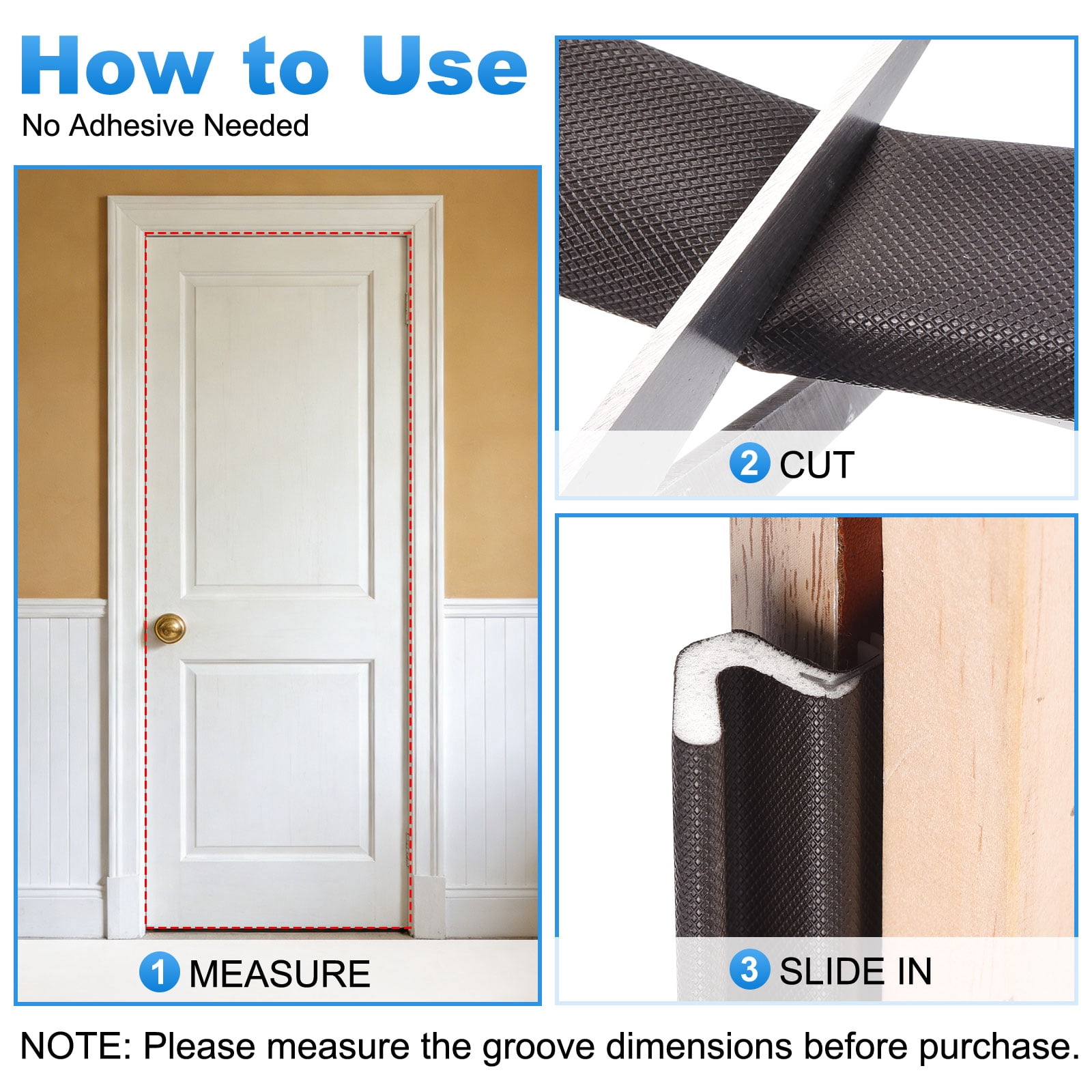 Uxcell Door Weather Stripping, 49.21 ft V-shaped Kerf Front Exterior Door Frame Weather Stripping with 4 Corner Seals for Soundproof Entry Interior Frame Window Gap Filler, Brown/White