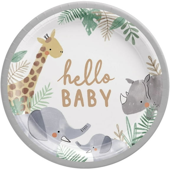 Soft Jungle Hello Baby 10.25-inch Paper Plates 8 Per Pack