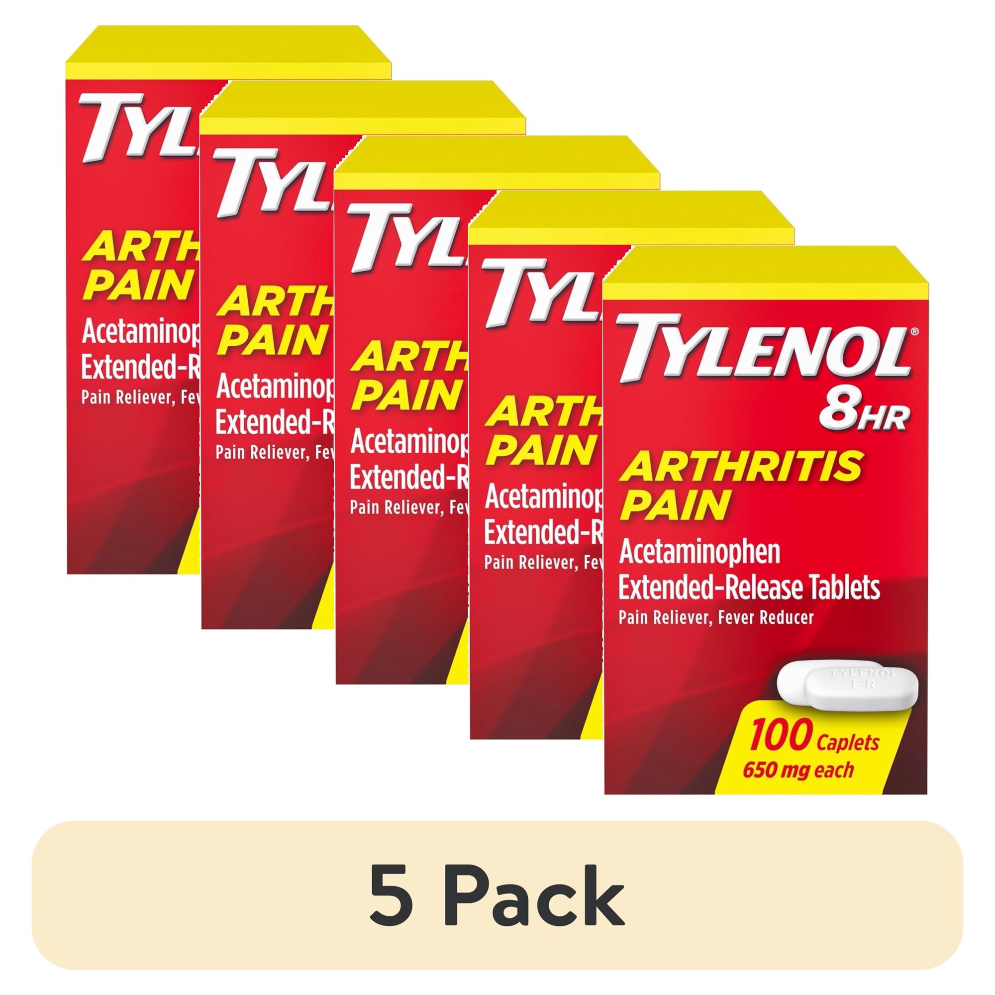 (5 pack) Tylenol 8 Hour Arthritis Pain Extended Release Caplets, 650 mg, 100 Ea