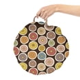 thumbnail image 2 of Floral Round Floor Cushion with Handle, Hand Drawn Sunflowers in Circular Pattern, Decorative Pillow for Living Room & Dorms, 18" Round, Dark Brown Multicolor, by Ambesonne, 2 of 4