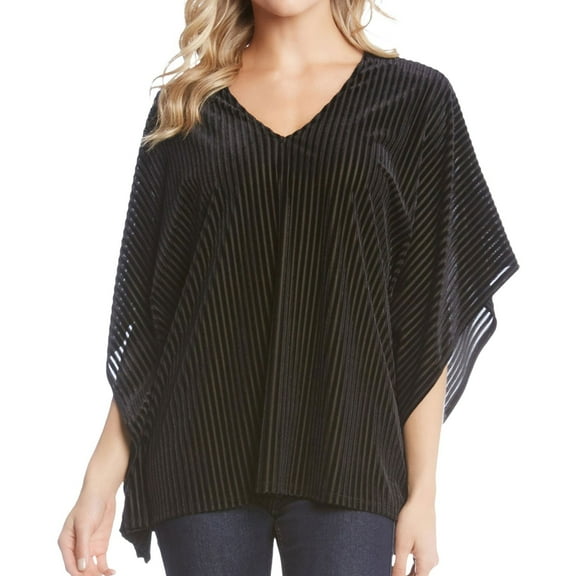 Karen Kane Womens Velvet Striped Kimono Top Blouse, Black, X-Small