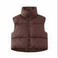 thumbnail image 3 of Cropped Puffer Vest Womens Stand Collar Zip-Up Padded Vests Sleeveless Warm Puffy Jackets Fall Outfits Coffee, 2XL, 3 of 6