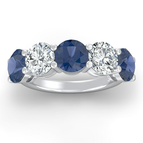 ARAIYA FINE JEWELRY 1/2 CT. T.W Round Shape Lab Grown Diamond and Natural Blue Sapphrie Five Stone Anniversary Band Ring | 925 Sterling Silver Five Stone Wedding Band Ring Size 7.5