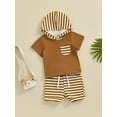 thumbnail image 3 of Biekopu Toddler Boys Summer Shorts Sets Short Sleeve Hooded Tops and Drawstring Striped Shorts Sets, 3 of 9