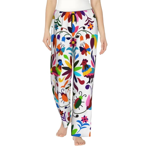 Fotbe Mexican Bright Style Pantalones de Pijama para Mujer, Pantalones de Dormir, Pantalones Pj con Cordón y Bolsillos-Large