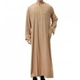 thumbnail image 1 of DPTALR Men's Muslim Robe Arab Middle Robe Long Style Long Sleeve Embroidered Standing Neck Pocket Long Shirt Casual Robe, 1 of 6