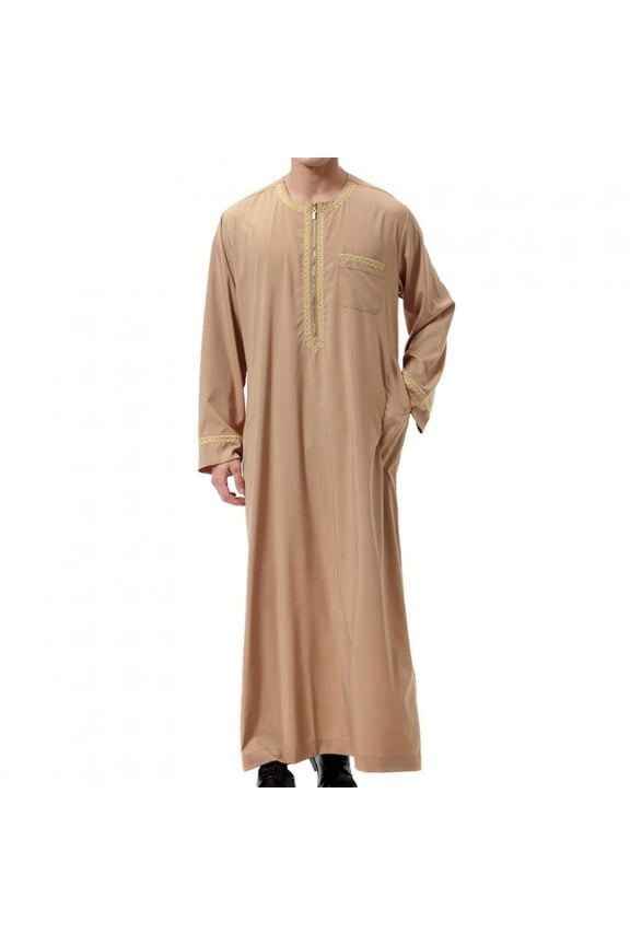 Muslim Robe for Men Arab Long Sleeve Kaftan Islamic Arabic Thobe Ramadan Middle Islamic Cloth Shirt Gown