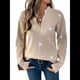 thumbnail image 1 of Suéter con Estampado de Corazones para Mujer: Cuello en V, Ribete de Encaje, Jersey de Punto Caqui S, 1 of 10
