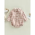 thumbnail image 2 of Bagilaanoe Newborn Baby Girl Boy Oversized Romper Shirts Plaid Print Long Sleeve Bodysuit 6M 12M 18M 24M Infant Casual Tee Tops, 2 of 7