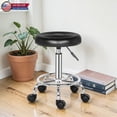 thumbnail image 2 of Hassch 18.5"-24.2" Height-Adjustable Rolling Stool, PU Leather Swivel Round Salon Stools with Five Wheels, for Drafting Work, Barber Shop, Black, 2 of 10