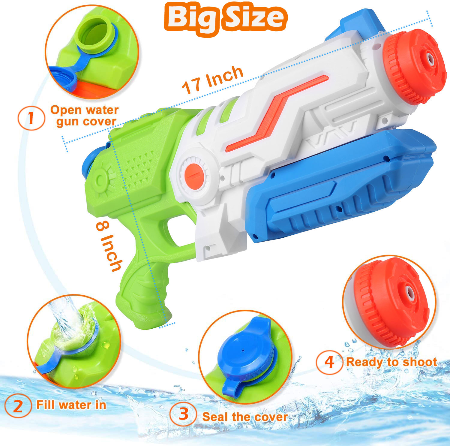 Super Water Blaster 4-Pack – High Capacity Water Soaker Toys for Kids & Adults, Shoots Up to 36 Ft – Summer Outdoor Pool and Beach Fun Set for Family Water Battles