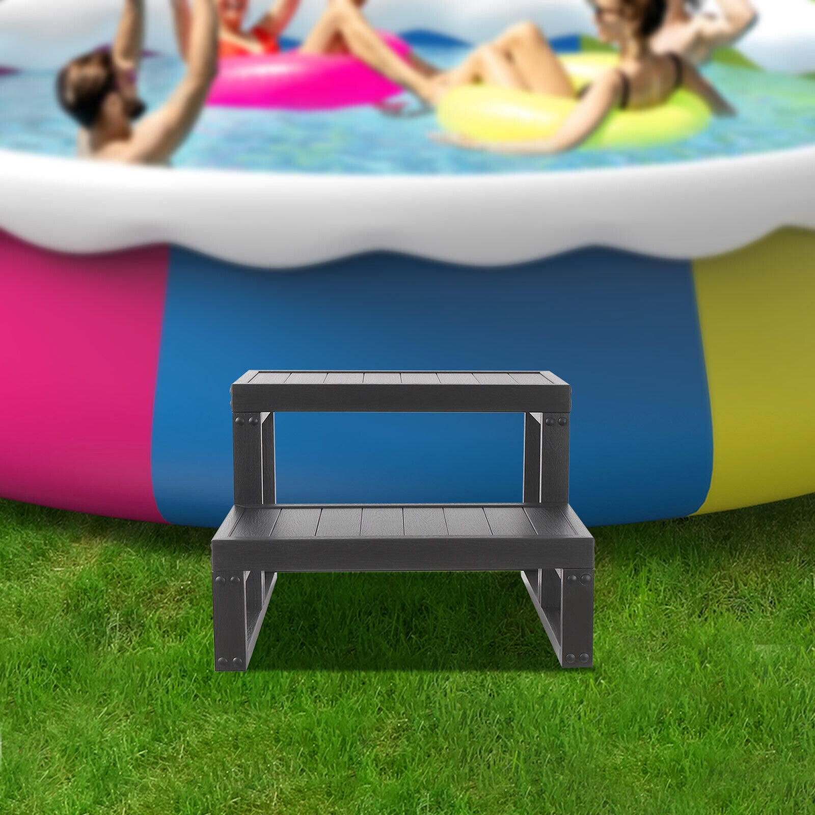 Black 2 Steps Slip-Resistant Patio Spa Hot Tub Step Stairs Portable Universal