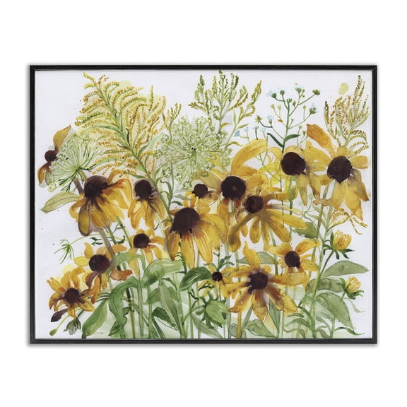 Stupell Industries Eclectic Layered Yellow Daisy Blooms Wildflower Herb Sprouts Black Framed Giclee Art, 20 x 16, by Maret Hensick