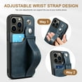 thumbnail image 4 of Feishell for iPhone 12 Pro/12 Wallet Case with Card Credit Slot, Hand Wrist Strap Loop Holder Kickstand, Ring Holder PU Leather Camera Protection Shockproof Solid Color Cover, Blue, 4 of 9