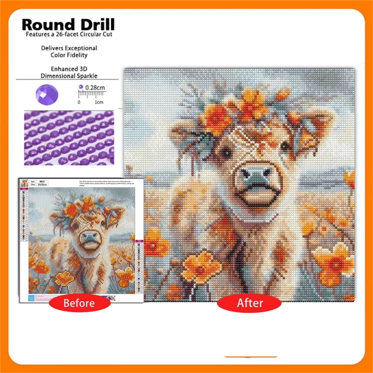 5D Diamond Painting Kit, Highland Cow, 13.8x13.8in photo 2